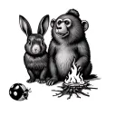 a bear, a rabbit, a monkey, and a ladybug sitting by a fire tattoo design idea