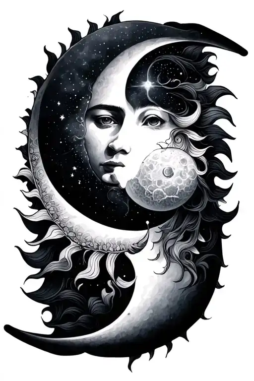 sun and moon intertwined tattoo design idea