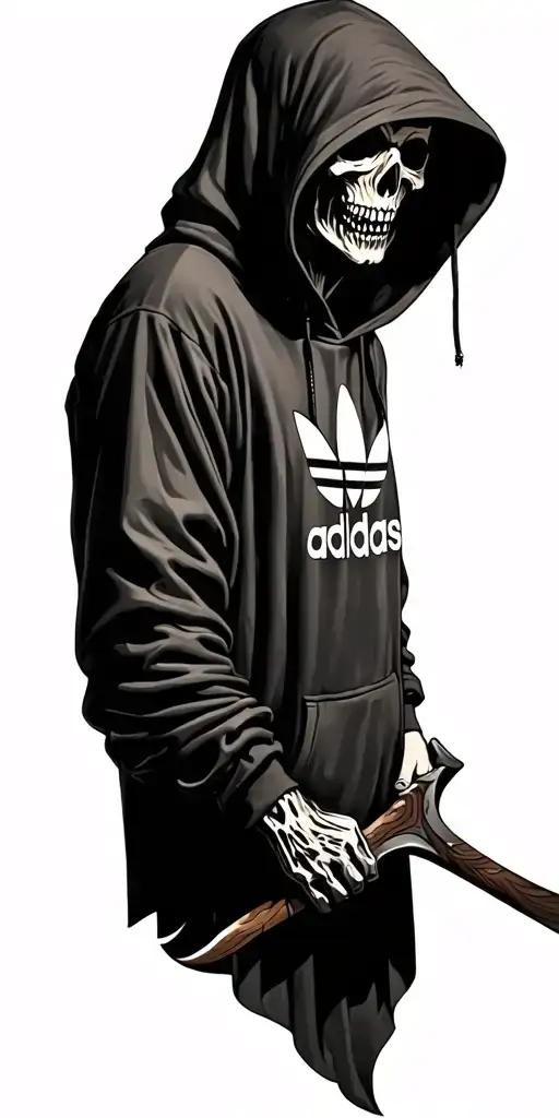 grim reaper wearing an Adidas hoody and holding a scythe  tattoo design idea