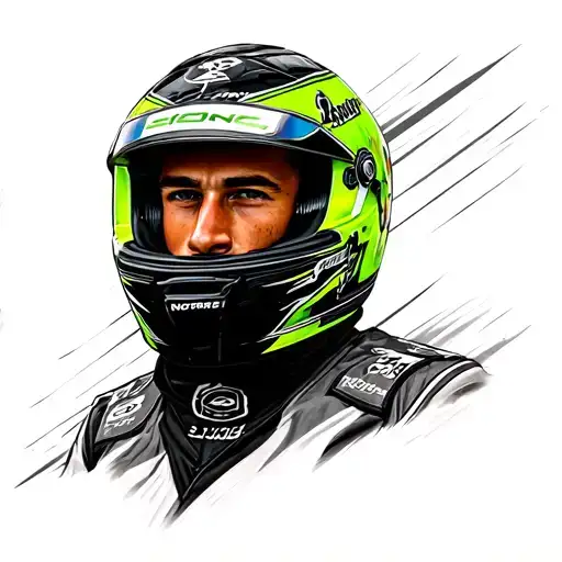Design me a Lando Norris 2025 Silverstone win. Include his green and black helmet and the race track. tattoo design idea