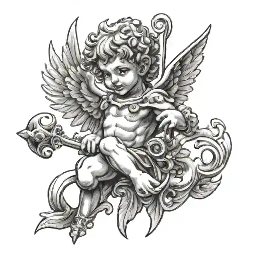 evil cupid tattoo design idea