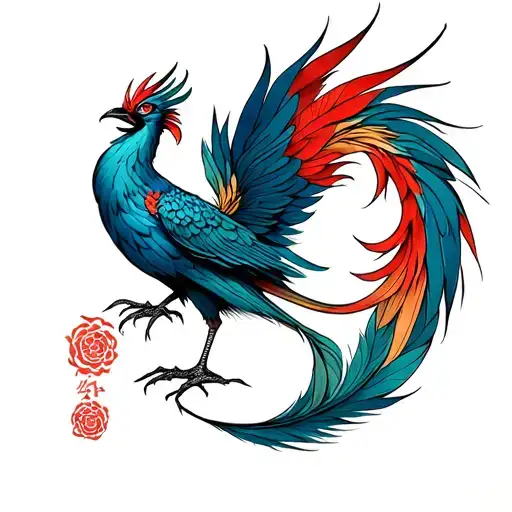phoenix and semicolon on tail feathers tattoo design idea