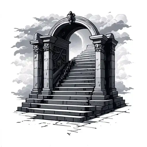 heavens gates with stairs tattoo design idea