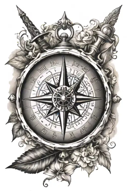 crete a compass which shows emotions like Hate, anger, frustration, love, peace and harmony instead of directions tattoo design idea