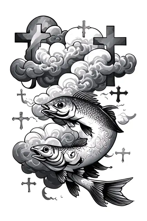 clouds with crosses and Salmo 121;7-8 tattoo design idea