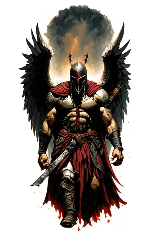 spartan warrior with wings tattoo design idea
