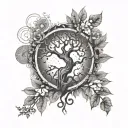 astrology symbols intertwined and tree branch tattoo design idea