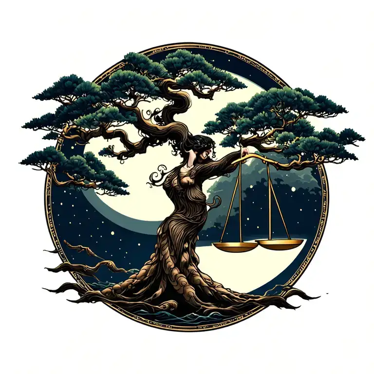 Libra moonlit tree tattoo design idea