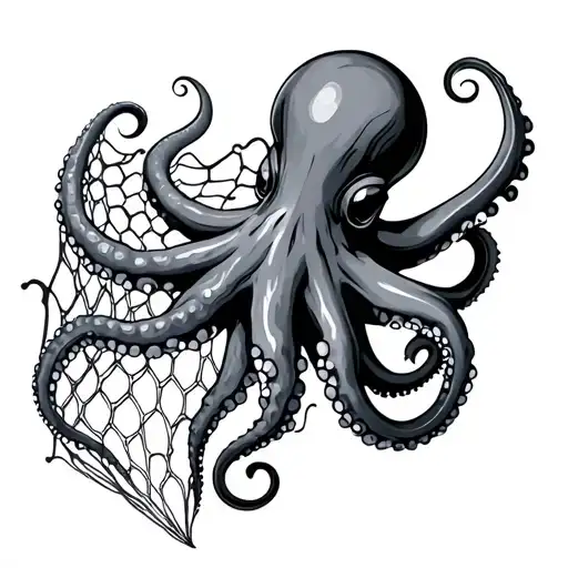 octopus casting fishing net tattoo design idea