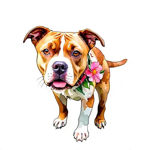 Pit bull  flowers tattoo design idea