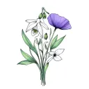 boquet of snowdrop, violet, poppy, and narcissus flower tattoo design idea