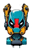 robot bust,in the style of Dead Pool, transformers with an excavator, dripping grease,cybernetyczny chaos,tłoki samochód tattoo design idea