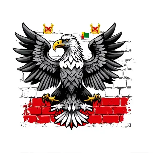Polish eagle on a brick background brick should have no color, add polish flag and polish independence logo tattoo design idea