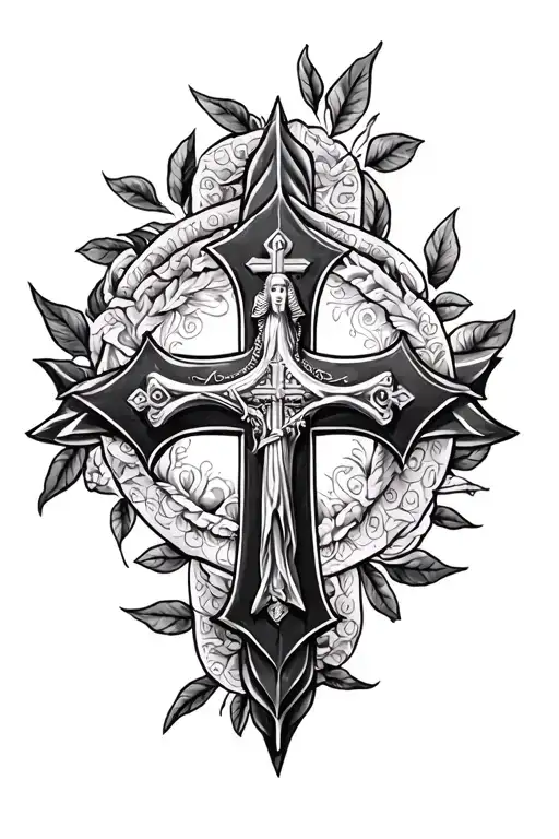 forearm tattoo of Serbian orthodox cross with Sveta Petka saint  tattoo design idea