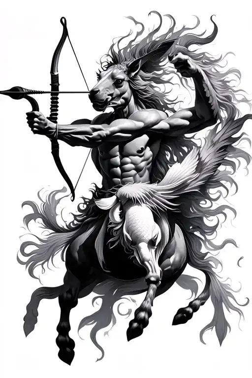 centaur archer shooting arrow with 2 koi fish tattoo design idea