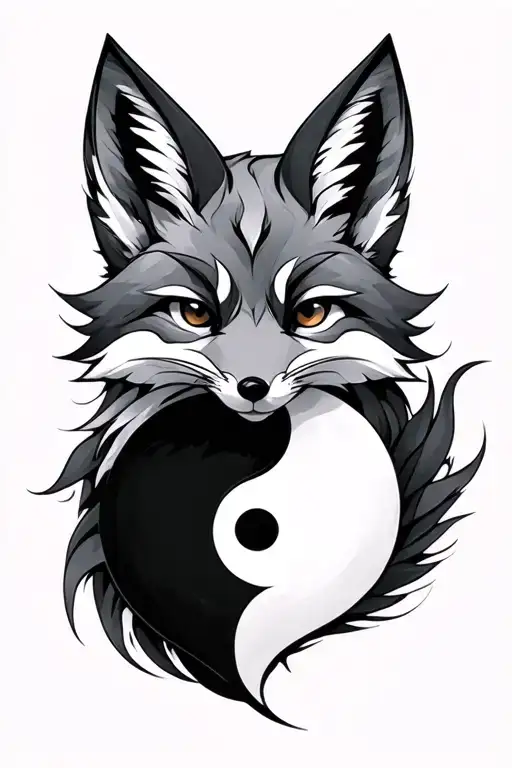 kitsune fox with yin-yang  tattoo design idea