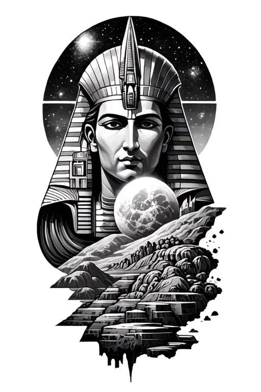 Galaxy Landscape With Technology Tattoo Featuring God Osiris  tattoo design idea