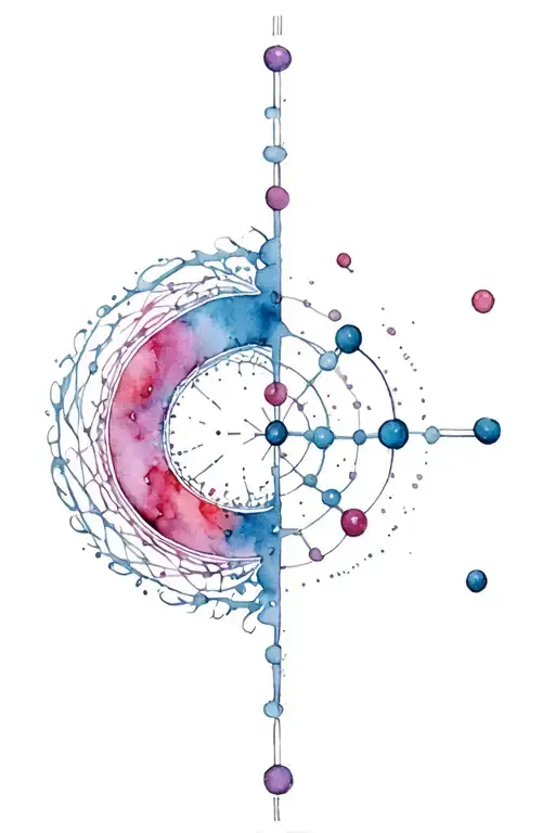 scattered thoughts, golden ratio spiral, dopamine molecule, mathematical, vertical axis tattoo design idea