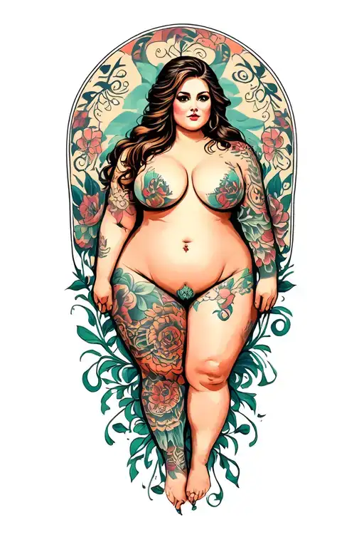nude bbw girl frontal pose tattoo design idea