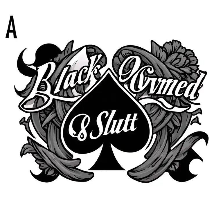 Ace of spades symbol, text 'Black Owned Slut' tattoo design idea