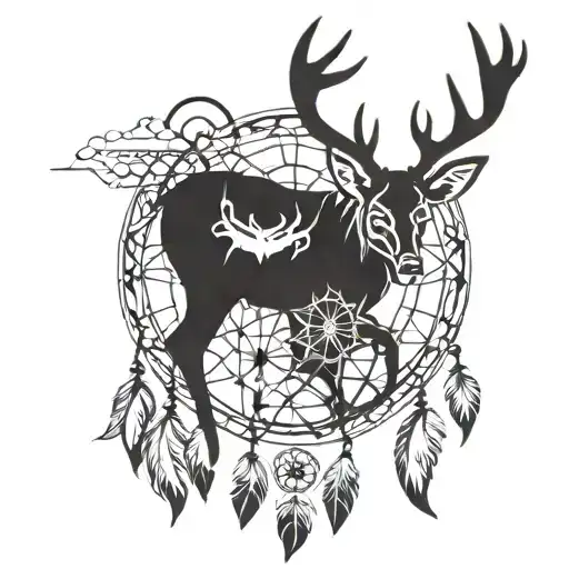 tribal Deer and Dream catcher tattoo design idea