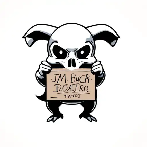 make a tattoo of a psyduck holding a poster of a cubone skull in one hand and the other hand should be holding rolled up tattoo design idea