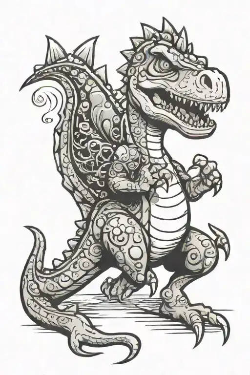 dinosaur cartoon tattoo design idea