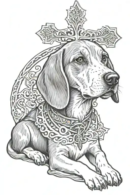 cross and beagle dog tattoo design idea