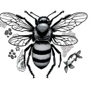 Manchester bee, honeycomb, koi fish, alien, cross, paw print, spaceman tattoo design idea