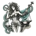 combine Lady Justice, because of the meaning and her blindfold; Medusa but with octopus tentacles  tattoo design idea