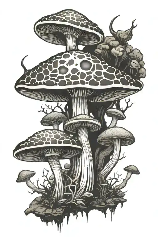 psilocybin mushrooms alien road tattoo design idea