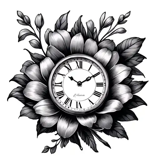 anniversary, flower, time piece tattoo design idea
