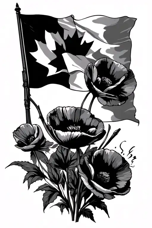 airborne infantry, canada flag, poppies tattoo design idea