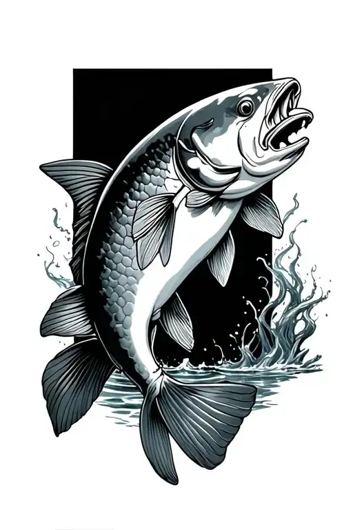 dead salmon jumping tattoo design idea