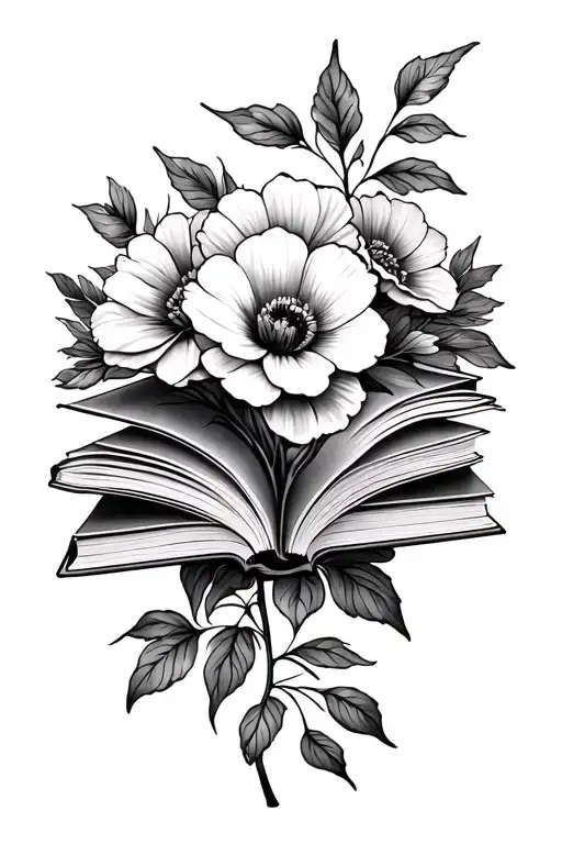 flowers and small books tattoo design idea