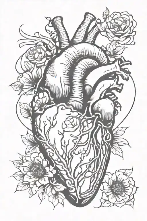 heart organ brinn stabbed breaking it bleeding and flowers around  tattoo design idea