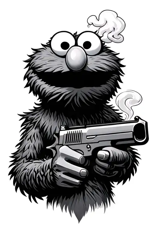 elmo holding a gun and smoking a blunt tattoo design idea