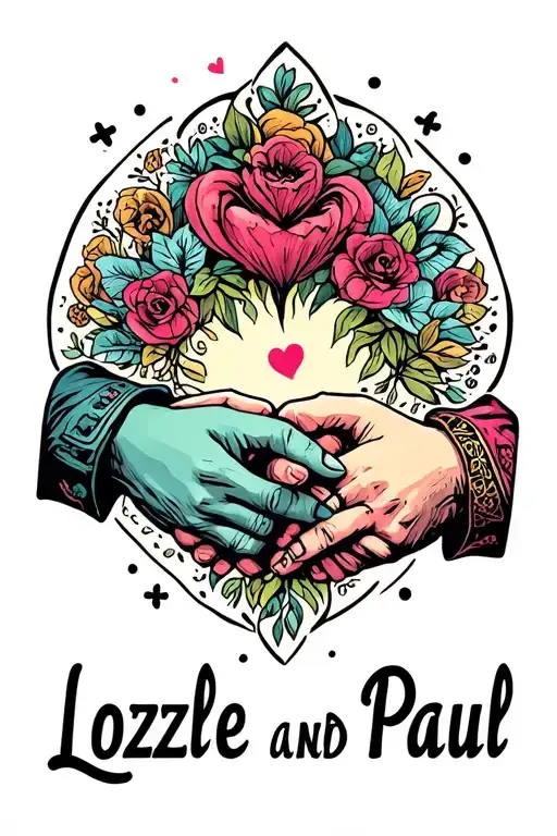 "Lozzle and Paul " a male and female hand with little fingers interlocking in a pinky promise.  tattoo design idea