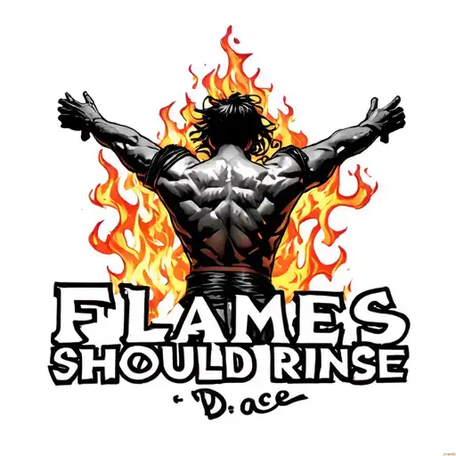 "Flames should rinse" Using Portugas D ace from One Piece as inspiration.The character should be shown from the back, with arms stretched wide tattoo design idea