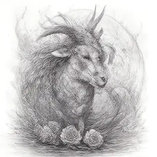 capricorn sea goat with roses intertwined within the sea tail  tattoo design idea