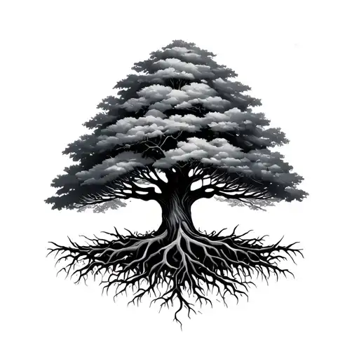 little baby seed turning into a strong tree with roots tattoo design idea