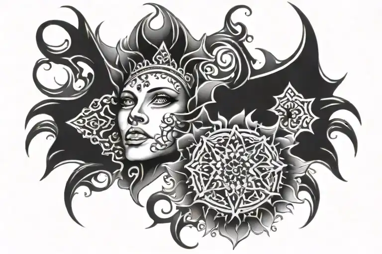 morbid angel face with mandala for the throat tattoo tattoo design idea