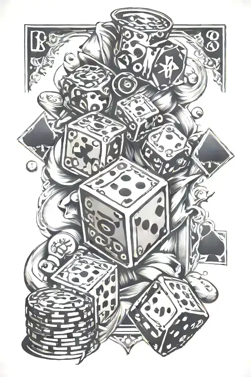 gambling, poker, dice, money, billiards tattoo design idea