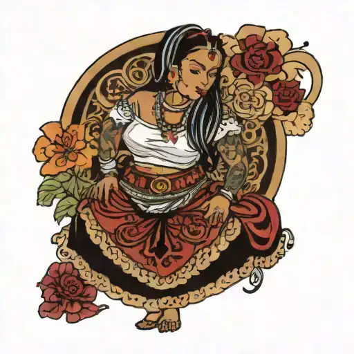Bahian woman in a religious skirt tattoo design idea