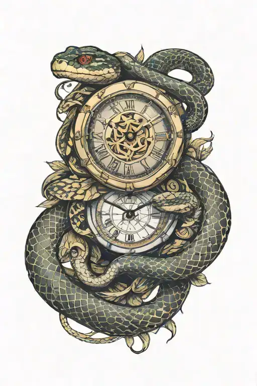 clock with money around it a snake tattoo design idea