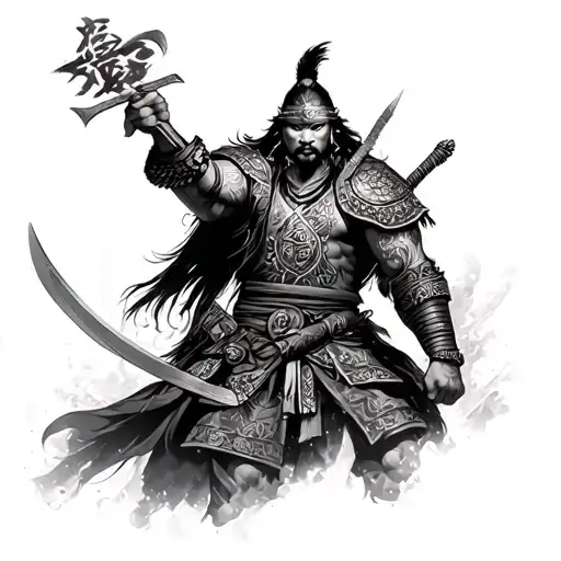mongolian warrior including tech for full arm tattoo design idea