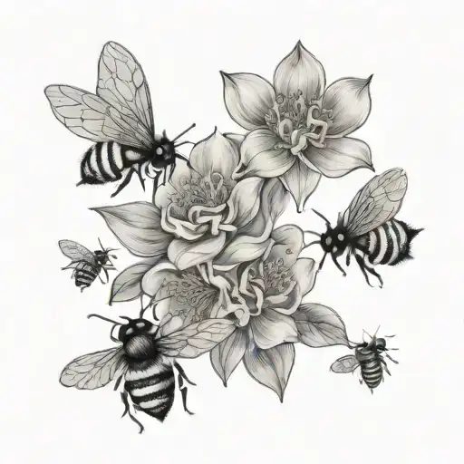 flower and bees tattoo design idea