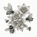 flower and bees tattoo design idea