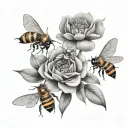 flower and bees tattoo design idea