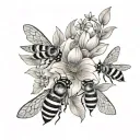 flower and bees tattoo design idea